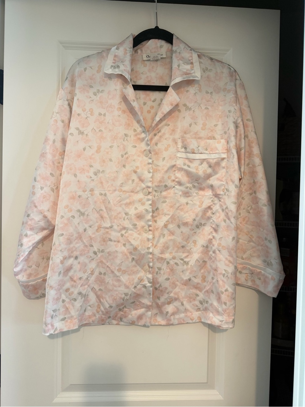 Vintage Christian Dior Light Pink Floral Pajama Shirt Size Small